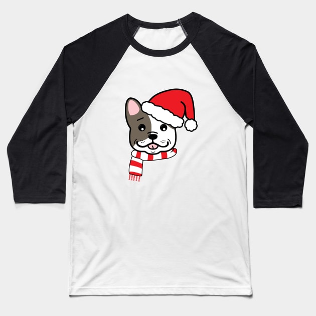 Christmas French Bulldog In Santa Hat Cute Holiday Dog Baseball T-Shirt by KevinWillms1